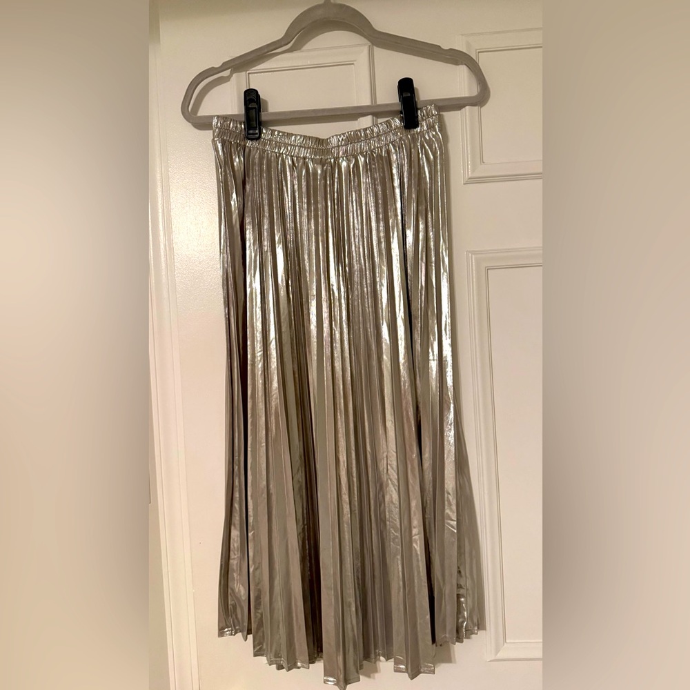 Silver metallic pleated midi skirt

Brand: Tullea
Size: Medium
Worn only once